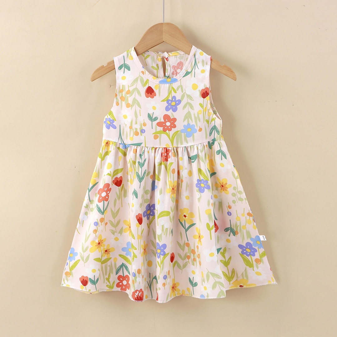 Girls Summer Dress Cotton Silk New Style Small and Medium Children Princess Dress Vest Dress Korean Style Girls Skirt Children's Clothing Wholesale