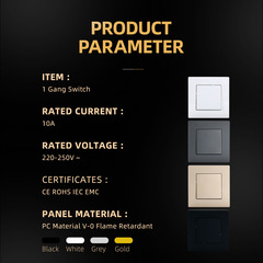 European style 86*86 white black switch panel European standard switch socket one open single double control switch plastic panel