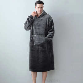 跨境圣诞睡衣睡袍女卫衣法兰绒加长竖口袋hoodie blanket 懒人毯