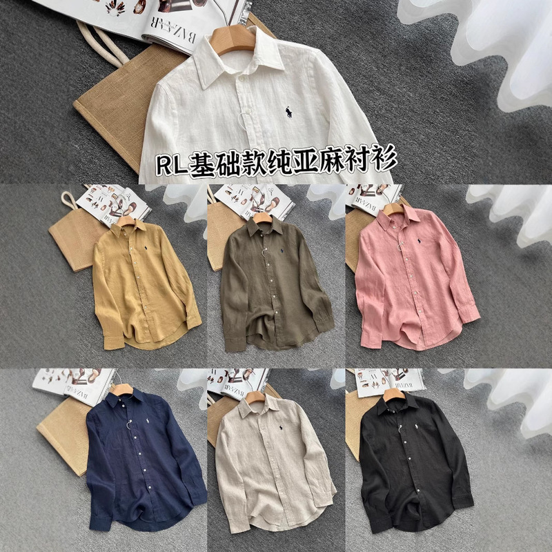 Lafu's Same Style Linen Basic Shirt with Small Horse Embroidery on the Chest, Old Money Style, Versatile Casual Shirt Lafu's Same Style Linen Basic Shirt with Small Horse Embroidery on the Chest, Old Money Style, Versatile Casual Shirt