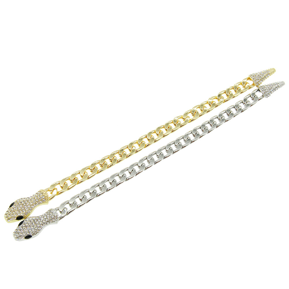 Cuban stil ormhuvud halsband med diamant och magnetlås_voghion.com