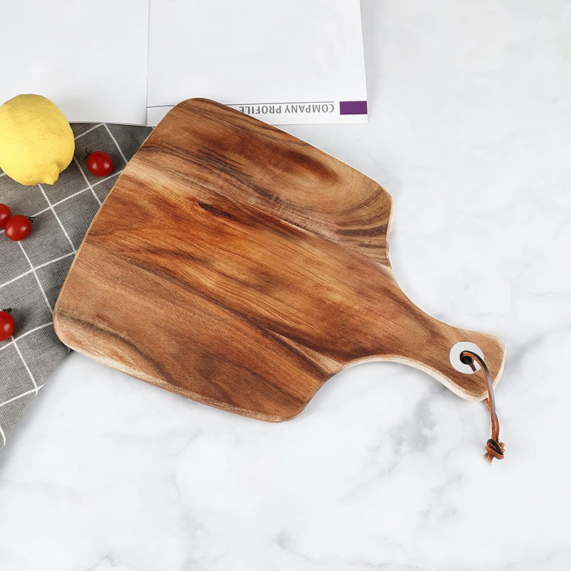 Tabla de cortar de madera tabla de cortar del hogar con mango Filete Tablero de pizza tabla de cortar multifuncional bandeja de desayuno de frutas y verduras