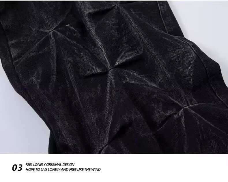 Jeans uomo nero stile retrò con pieghe gamba larga oversize_voghion.com