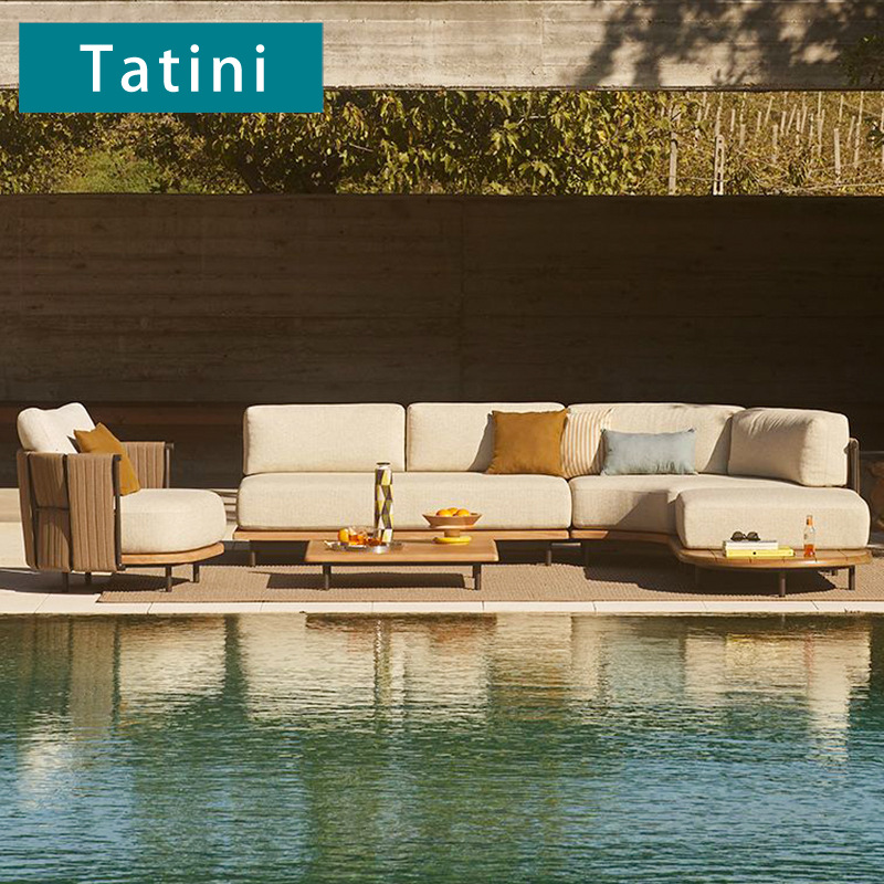 Sofá de madera maciza al aire libre patio jardín hotel villa ocio anticorrosión teca al aire libre muebles impermeables a prueba de sol