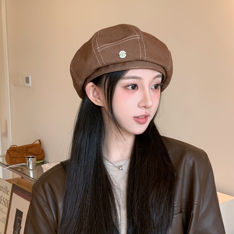 蓝色牛仔贝雷帽女2025新款春秋大头围八角帽秋冬韩系蓓蕾画家帽子|undefined