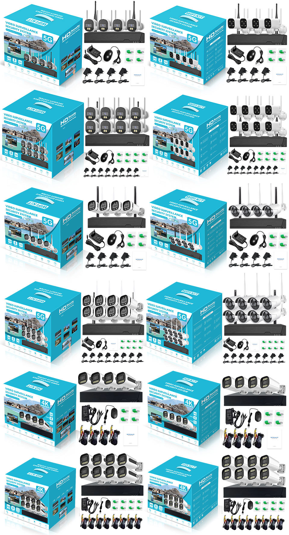 无线带屏监控套装8路高清硬盘录像机免布线摄像头无线WiFi户