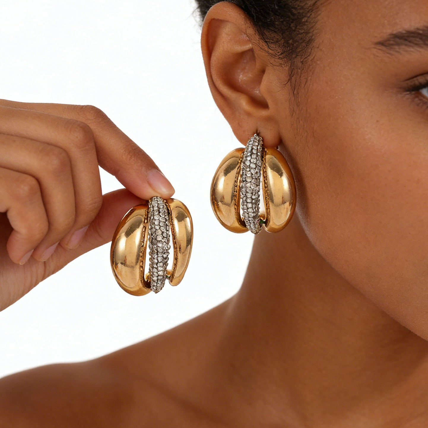 ZA model zinc alloy two-tone electroplated rhinestone classic luxury everyday wear women's earrings