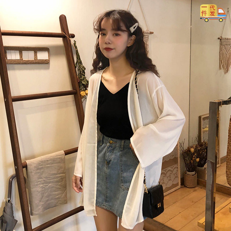 summer 2022 new pattern fairy Sunscreen Mid length version Cardigan Chiffon jacket Thin section Amazon