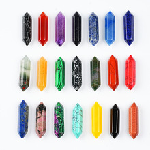 跨境饰品水晶六角柱吊坠裸石天然水晶原石打磨双尖六角柱吊坠批发