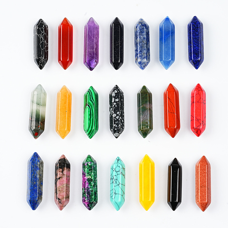 跨境饰品水晶六角柱吊坠裸石天然水晶原石打磨双尖六角柱吊坠批发