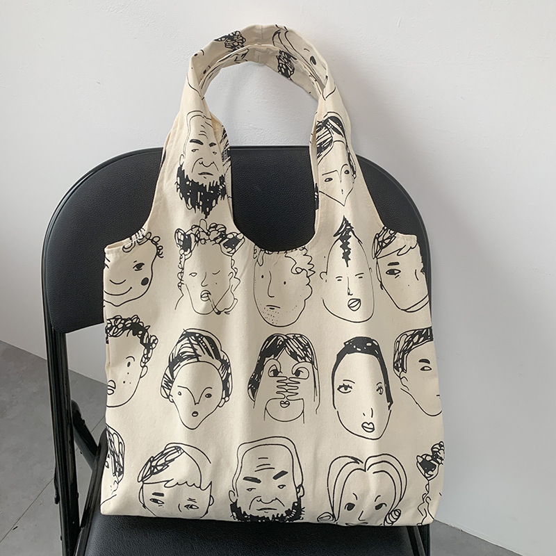 INS diseñador ilustración artística portátil de un solo hombro arte bolsa de lona de gran capacidad mujer estudiante bolsa de verano image 4