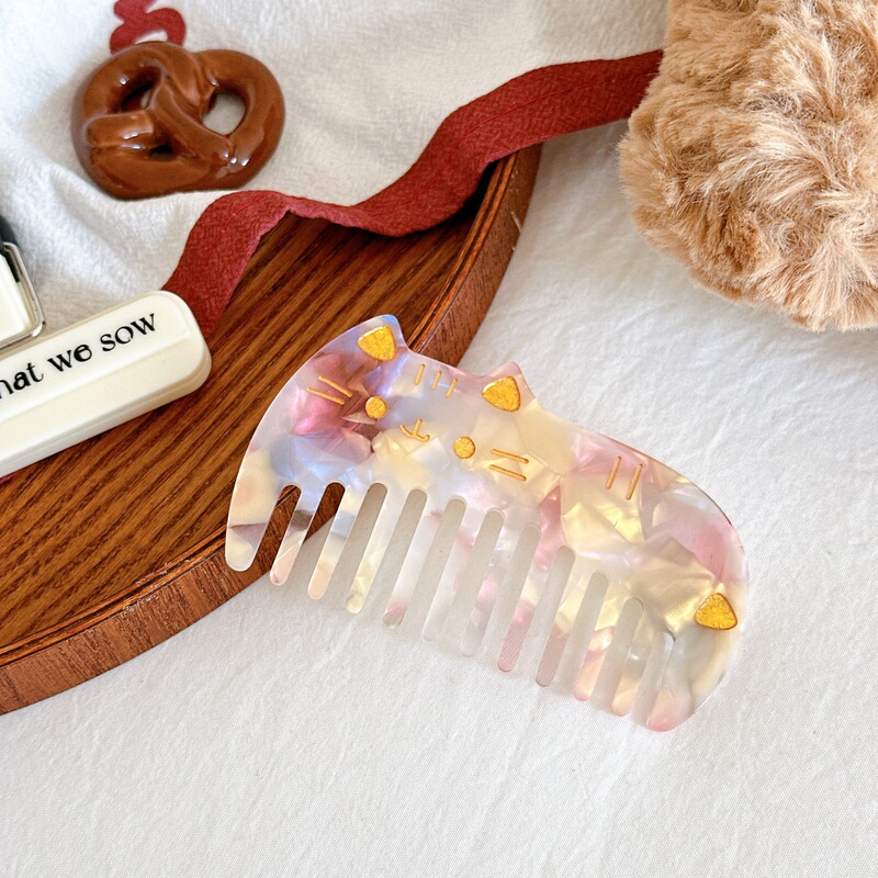 韓国アセテート広歯ヘアコームレトロかわいい猫コームポータブルウォッシュヒョウ柄帯電防止ヘアコーム|undefined