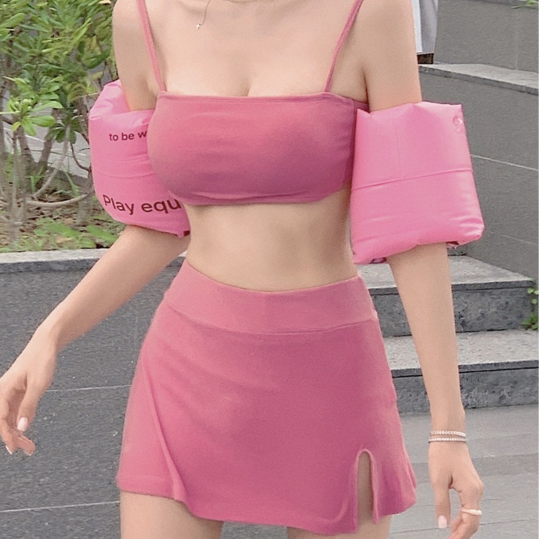 2024 Korean Version New Solid Color Separate Women's Figure-Hugging One-Shoulder Strappy Bikini Hot Spring Vacation Bikini