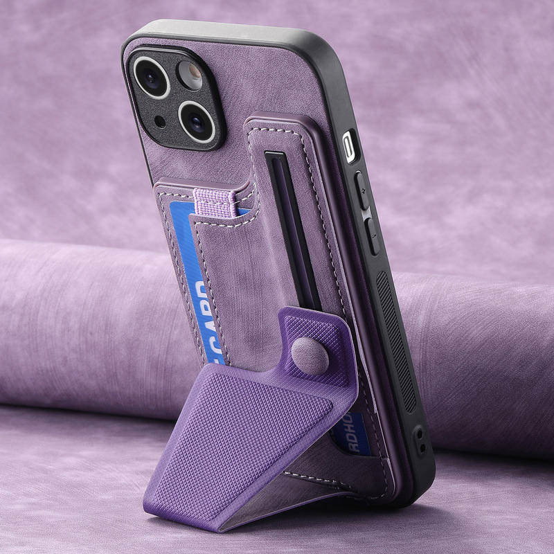New Multi-Angle Sliding Bracket Suitable for Apple 18 Phone Case, Leather Card Holder, iPhone 15 Plain Leather Protective Cover