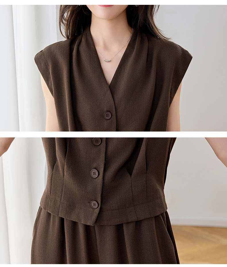 Bộ vest nữ hai dây phối quần ống rộng — màu kaki, màu trắng ngà, màu cà phê chi tiết 31