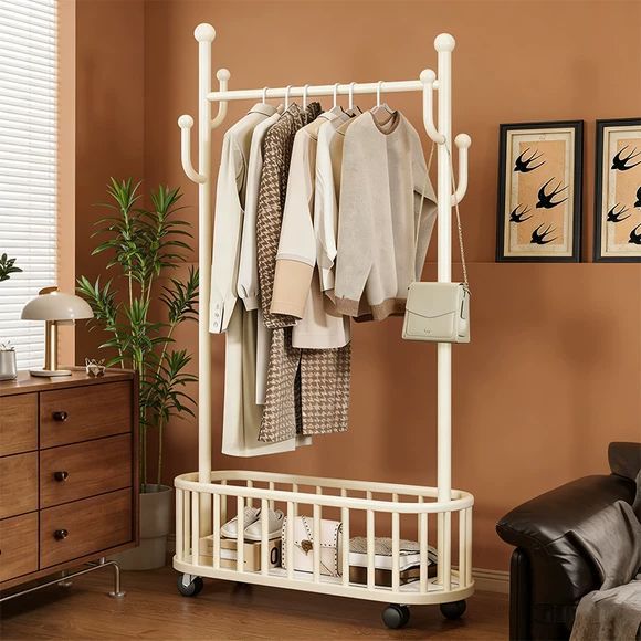 Clothes Rack, Floor-Standing Clothes Drying Rack, Bedroom Clothes Rack, Household Indoor Mobile Luxury Multifunctional Storage and Storage Rack Wholesale