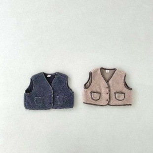 INS Baby Autumn and Winter Velvet Vest for Boys and Girls Baby Fashion Windproof Warm Lamb Wool Vest Vest Trendy