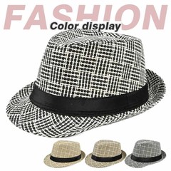 新款男士禮帽遮陽草編爵士帽格條紋英倫帽男女夏季亞麻遮陽帽草帽