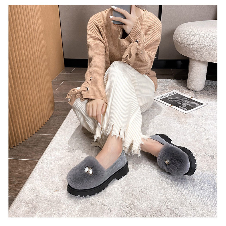 Giày búp bê nữ lót lông giữ ấm đế dày gót 3-5 cm — Màu xám, Màu đen chi tiết 19