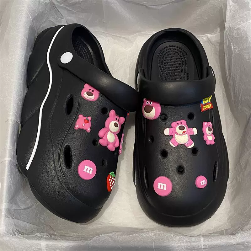Платформенные сабо в стиле Crocs, съёмные мультяшные украшения, ультра‑мягкие, противоскользящие, с подъёмом (жен.)