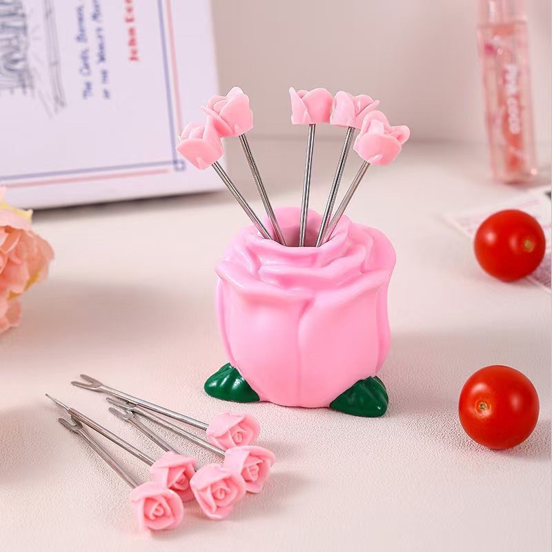 장미 10개 포크 + 베이스(핑크)