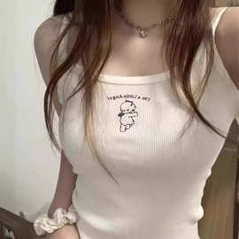 BM风美式新款纯欲辣妹小天使印花吊带bm内搭螺纹背心女打底上衣潮