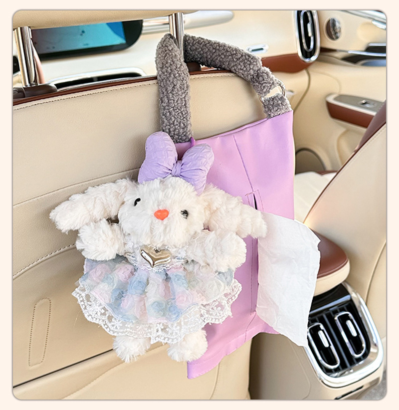 New Cute Doll Car Tissue Box Creative Car Seat Back Hanging Tissue Box Decorative Car Tissue Hanging Bag