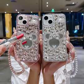 米奇镜子苹果16promax手机壳水钻小熊iphone15保护套14创意适用13