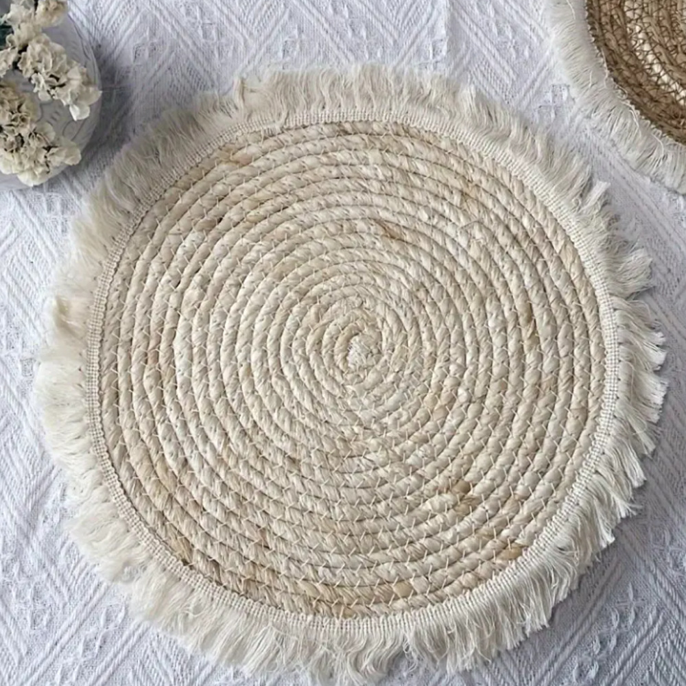 Venta caliente transfronteriza mantel mantel tejido a mano con mantel de borla mantel de piel de maíz posavasos almohadilla de aislamiento térmico almohadilla de olla de arena tejida