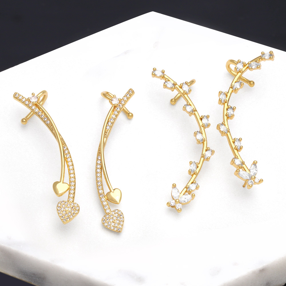 Fashion Heart Shape Butterfly Copper Ear clips Inlay Zircon Copper Earrings