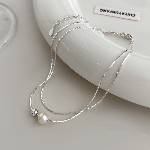 925 silver-plated pearl clavicle chain niche design light luxury necklace new hot style high-end sense