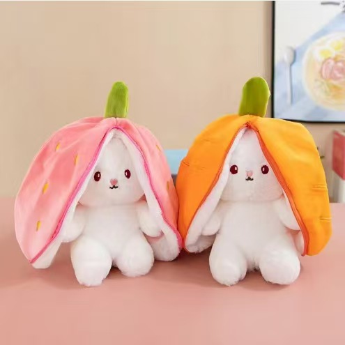 Conejo de fruta lindo transformación de fresas muñecas de rábano conejo de fruta pequeña muñeca muñeca de peluche