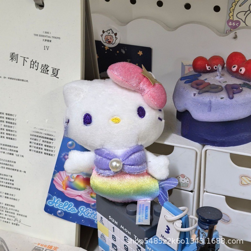 黑色草帽kitty帽宝宝挂件爱心扣公仔玩偶可爱赫本风挂饰钥匙扣|undefined