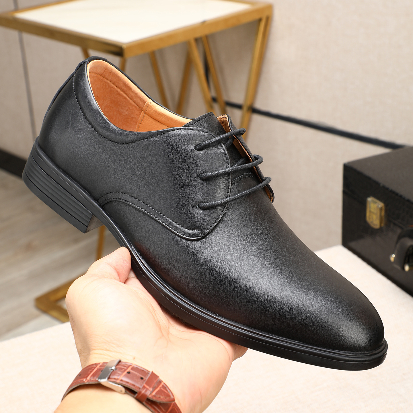 Special Offer Genuine Leather Business Shoes 2026 Spring New Style Comfortable Pointed Toe Low Heel Lace-Up Professional Work Men's Shoes Manufacturer Wholesale