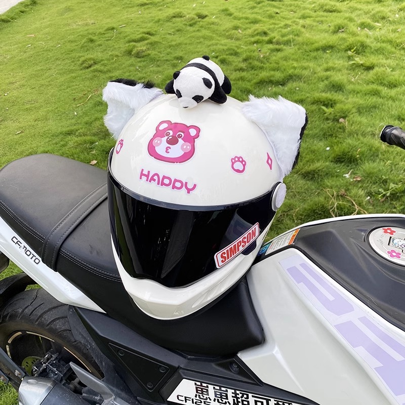 Cute White/Black Cat Ear Helmet Decoration Motorcycle Ski Helmet Accessory