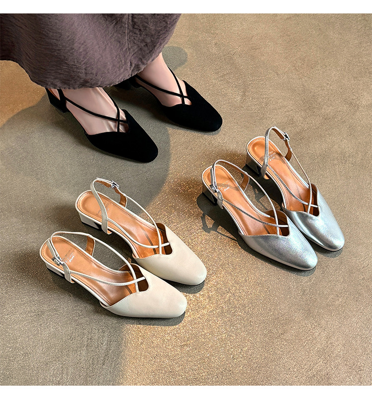 Sandal nữ quai ngang mũi trùm gót vuông 5 cm phong cách Hàn Quốc — đen chi tiết 4