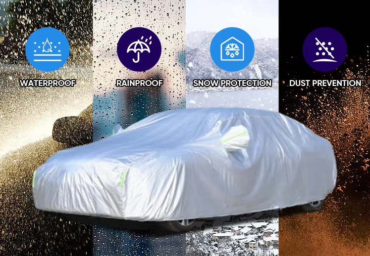 In-stock car cover, full coverage, 190T Oxford cloth, rainproof, sunshade, single-layer silver-coated fabric, dustproof, and sun-resistant car cover