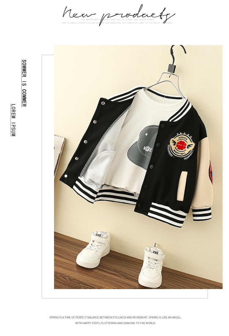 Boys' A-line Labeled Baseball Jersey 2024 Spring and Autumn New Korean Edition Children's Fashion Brand Coat Baby_voghion.com