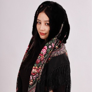 Mink scarf hat mink fur scarf hat integrated snow hat warm Arab scarf ethnic style