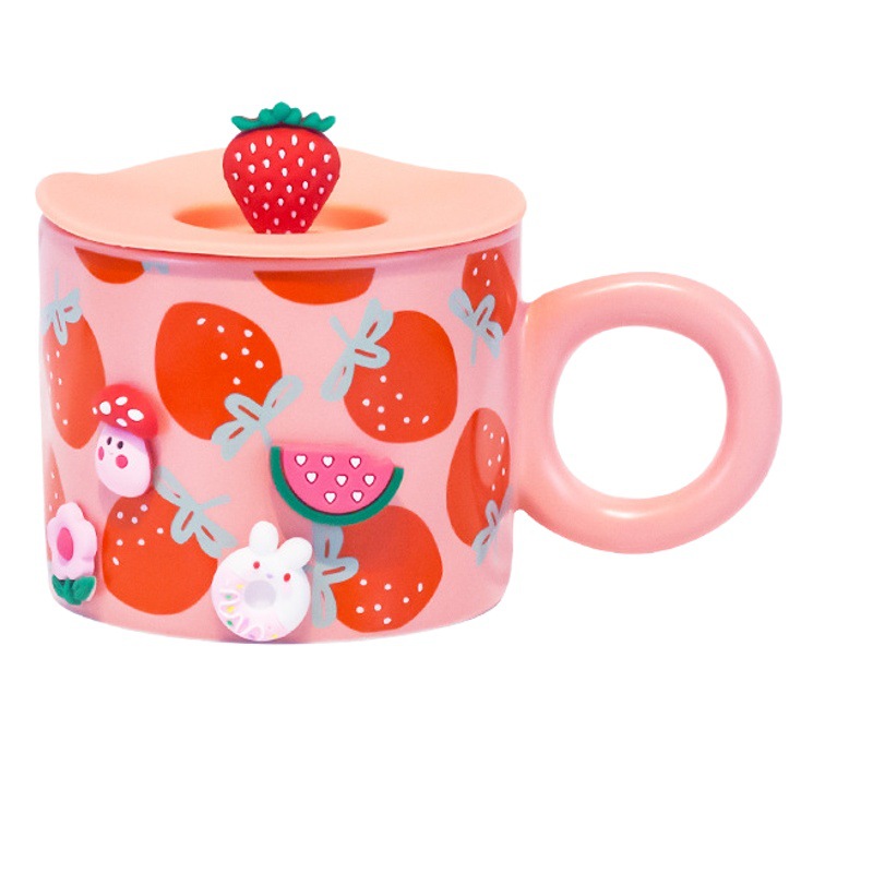 Fruta creativa Linda taza de cerámica taza de consumo doméstico con tapa cuchara taza de verano taza de café de la oficina