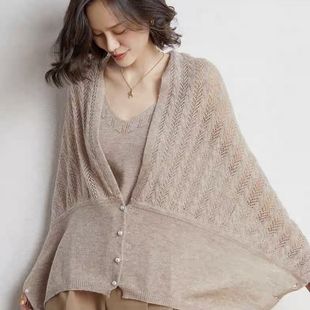 Autumn and winter New knitted hollow twisted multi-functional shawl cashmere scarf pearl buckle warm air-conditioned room outer wear
