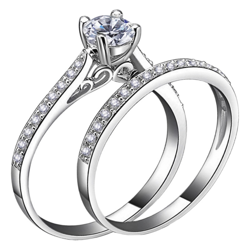 AliExpress Hot Sale Foreign Trade Four Claw Zircon Ring Group Ring Fashion Plated Decoration Couple Women's Set Ring Exquisite Jewelry
