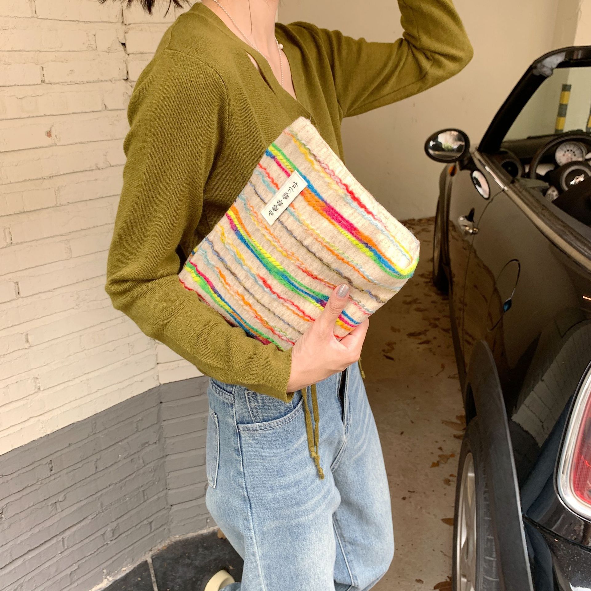 28131 InS-style color-blocking makeup bag, storage and organization bag for miscellaneous items, cute and easy to hold together, ladies' pocket money bag undefined