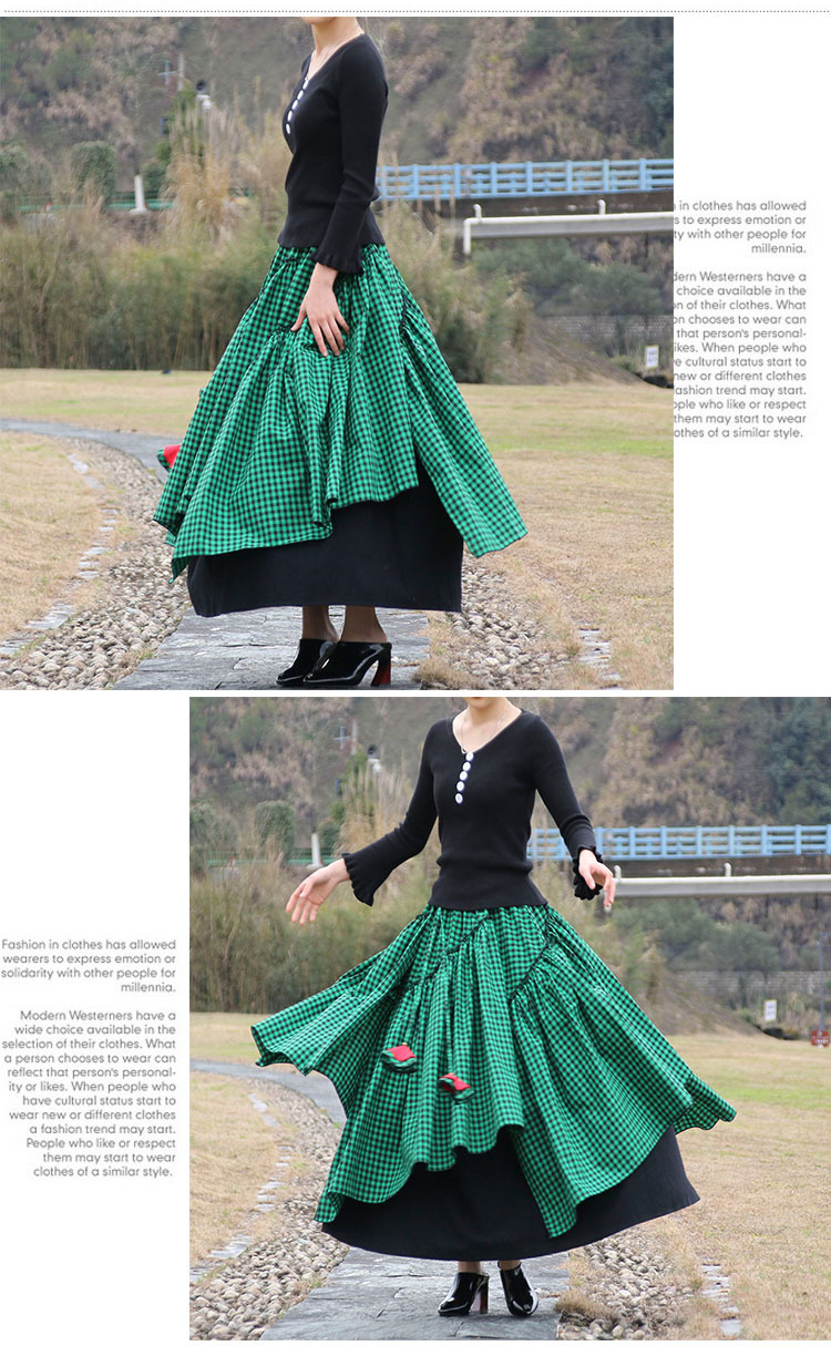 TIYIHAILEY-Women's Plaid Irregular Skirts, Long Maxi, Elastic Waist, Cotton Linen, Chinese Style, S-2XL, Autumn, New 2026