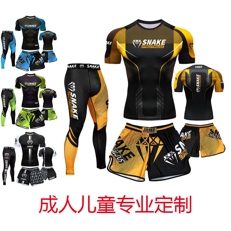 Sparring Training Suit Ufc Suit Men's Boxing Tight-Fitting Quick-Drying Clothing Muay Thai Fighting Short-Sleeved Shorts Gym Fighting