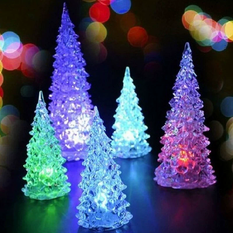 акриловая LED ночная лампа, красочная елка, 12.5×6×6 см, пластик + электроника