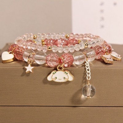 Corea del Sur fresco lindo conejo chica pulsera en línea celebridad niña flor caliente cristal pulsera chica novias pulsera