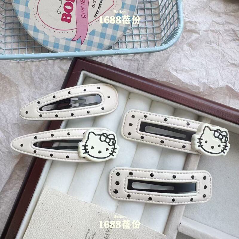 简约百搭黑白波点皮质水滴BB夹侧边刘海夹可爱猫咪碎发夹ins发饰|undefined