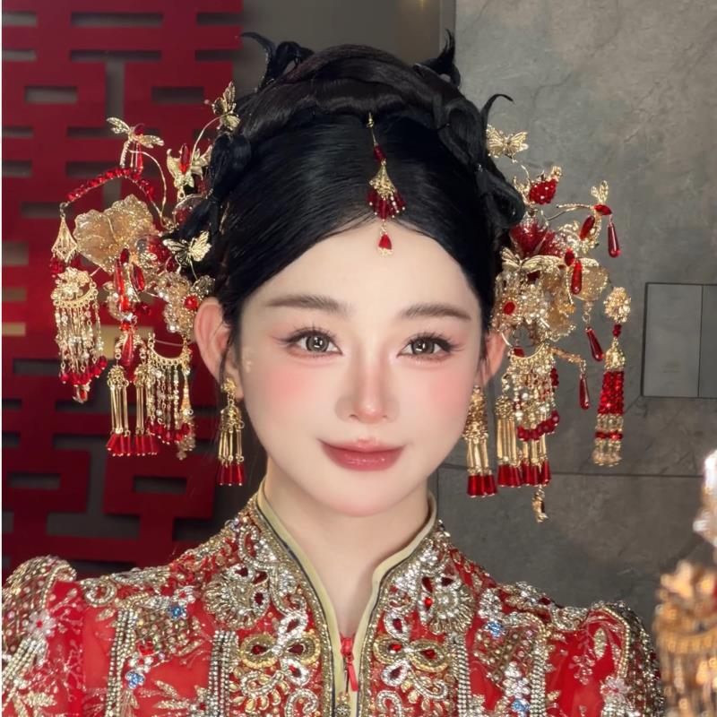 婚庆饰品新中式金红色复古新娘秀禾百搭头饰氛围感十足巨美HF8819
