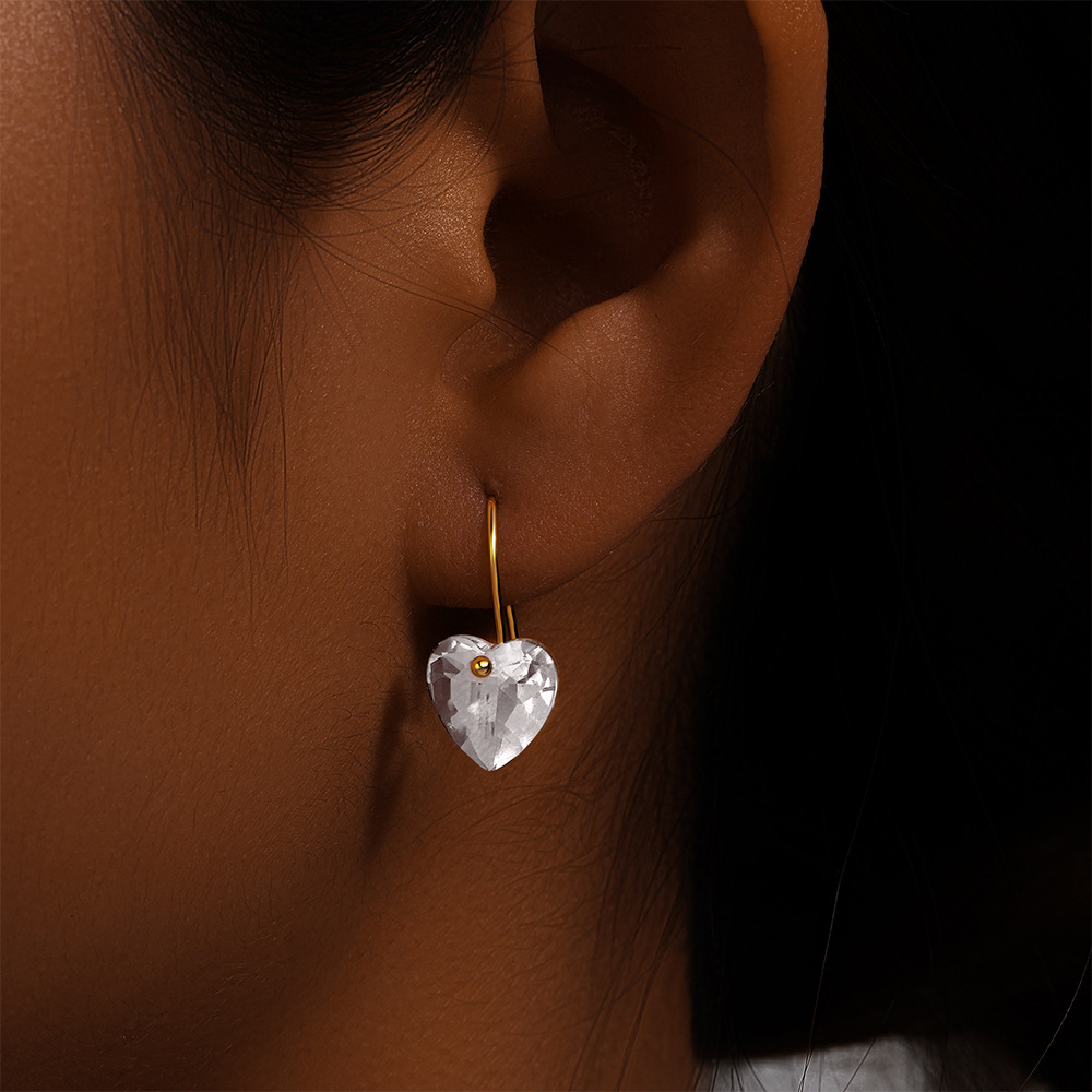 925 Sterling Silver Ear Needle Material 1 Pair 925 Sterling Silver Zircon Heart Shape Drop Earrings